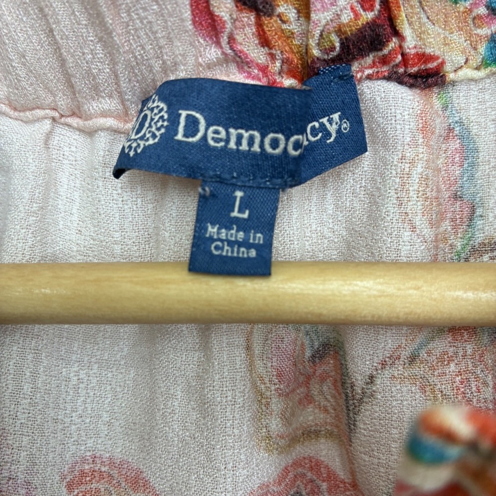 Democracy Blouse Soft Flow Puff Sleeve Y2K Hipster Button Ruched Collar Ruffle L - Picture 3 of 4